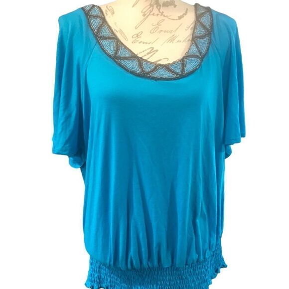 Faded Glory Blue Cold Shoulder Top Plus Size 3X - Picture 9 of 10